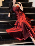 Elegant Mermaid Spaghetti Straps Sleeveless Maroon Prom Gown Long Evening Dress Prom Dresses HZ1214