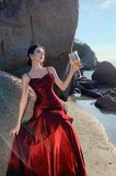 Modest Mermaid Spaghetti Straps Sleeveless Maroon Red Long Evening Dress Prom Dresses HZ1214