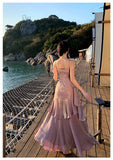 Pretty Mermaid Spaghetti Straps Sleeveless Pink Prom Gown Long Evening Dress Prom Dresses HZ1214