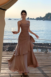Pretty Mermaid Spaghetti Straps Sleeveless Pink Prom Gown Long Evening Dress Prom Dresses HZ1214