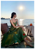 Pretty Mermaid Spaghetti Straps Sleeveless Green Prom Gown Long Evening Dress Prom Dresses HZ1214