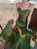 Pretty Mermaid Spaghetti Straps Sleeveless Green Prom Gown Long Evening Dress Prom Dresses HZ1214