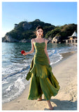 Pretty Mermaid Spaghetti Straps Sleeveless Green Prom Gown Long Evening Dress Prom Dresses HZ1214