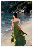 Pretty Mermaid Spaghetti Straps Sleeveless Green Prom Gown Long Evening Dress Prom Dresses HZ1214