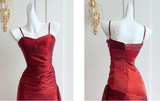Modest Mermaid Spaghetti Straps Sleeveless Maroon Red Long Prom Gown Prom Dresses HZ1214