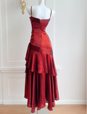 Modest Mermaid Spaghetti Straps Sleeveless Maroon Red Long Prom Gown Prom Dresses HZ1214