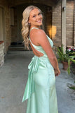 Chic Halter V-Neck Pleated Satin Sleeveless Long Party Dress Prom Dresses HZ1214