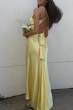 Chic Halter V-Neck Pleated Satin Sleeveless Long Party Dress Prom Dresses HZ1214