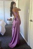 Chic Halter V-Neck Pleated Satin Sleeveless Long Party Dress Prom Dresses HZ1214