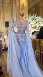 Classy Mermaid Luxury Baby Blue Pearl Chiffon Prom Dress Princess Birthday Dress Long Prom Dresses HZ1214
