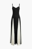 Elegant Pink A-Line Spaghetti Straps Black Satin Party Dress Long Prom Dresses HZ1214