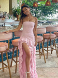 Elegant A-Line Ruffles Fringe Midi Dress-Outfit Layers Chiffon Prom Dresses HZ1214