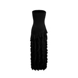 Elegant A-Line Ruffles Fringe Midi Dress-Outfit Layers Chiffon Prom Dresses HZ1214