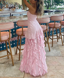 Elegant A-Line Ruffles Fringe Midi Dress-Outfit Layers Chiffon Prom Dresses HZ1214