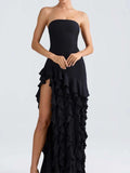Elegant A-Line Ruffles Fringe Midi Dress-Outfit Layers Chiffon Prom Dresses HZ1214