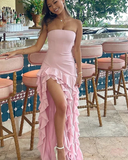 Elegant A-Line Ruffles Fringe Midi Dress-Outfit Layers Chiffon Prom Dresses HZ1214