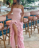 Elegant A-Line Ruffles Fringe Midi Dress-Outfit Layers Chiffon Prom Dresses HZ1214