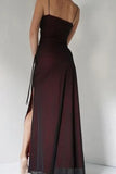 Sexy Sheath Spaghetti Straps Burgundy Floor-length Long Prom Dress with Silt Birthday Outfits Party Dress Formal Dress HZ1214