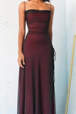 Sexy Sheath Spaghetti Straps Burgundy Floor-length Long Prom Dress with Silt Birthday Outfits Party Dress Formal Dress HZ1214