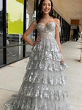 Chic Glitter Ball Gown Hot Pink Corset Off the Shoulder Lace Long Prom Dress Evening Dresses HZ1214