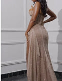 Sexy Beaded Neckline Long Sequined Mermaid Slit Evening Dress Birthday Outfits Party Dress Formal Dress HZ1214