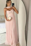 Elegant A Line Sweetheart Pink Long Prom Dress with Ruffles Evening Dresses HZ1214