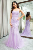 Elegant Mermaid Spaghetti Straps Long Prom Dress With Appliques Lace Evening Dresses HZ1214