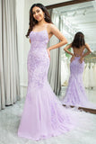 Elegant Mermaid Spaghetti Straps Long Prom Dress With Appliques Lace Evening Dresses HZ1214