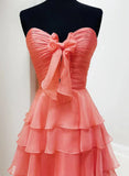 Elegant A-Line Chiffon Long Prom Dress With Bow Ruffle Skirt Prom Dresses HZ1214