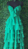 Elegant A-Line Chiffon Long Prom Dress With Bow Ruffle Skirt Prom Dresses HZ1214