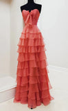 Elegant A-Line Chiffon Long Prom Dress With Bow Ruffle Skirt Prom Dresses HZ1214