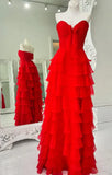 Elegant A-Line Chiffon Long Prom Dress With Bow Ruffle Skirt Prom Dresses HZ1214
