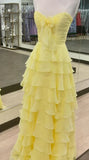 Elegant A-Line Chiffon Long Prom Dress With Bow Ruffle Skirt Prom Dresses HZ1214