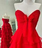 Elegant A-Line Chiffon Long Prom Dress With Bow Ruffle Skirt Prom Dresses HZ1214