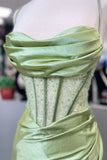 Elegant Hot Mermaid Spaghetti Straps Green Long Prom Dress with Cross Back Prom Dresses HZ1214