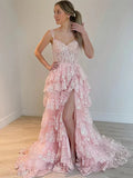 Elegant Prom Dresses Formal Court Train Sleeveless Off Shoulder Tulle with Sequin Slit Evening Dresses HZ1214