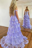Elegant Prom Dresses Formal Court Train Sleeveless Off Shoulder Tulle with Sequin Slit Evening Dresses HZ1214