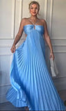 Modest A line Halter Blue Sleeveless Blue Prom Dresses Birthday Outfits Party Dress Formal Dress HZ1214