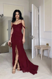 Sexy Burgundy Ruffles Chiffon Slit Prom Dress Mermaid Evening Dress Charming Party Dress HZ1214
