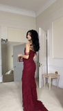 Sexy Burgundy Ruffles Chiffon Slit Prom Dress Mermaid Evening Dress Charming Party Dress HZ1214