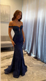 Sexy Navy Blue Mermaid Lace Appliques Prom Dresses Long for Women Prom Dress HZ1214