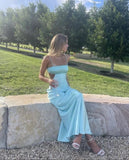 Sexy Aqua Blue Sheath Straps Silk Satin Prom Dress Long Formal Dress HZ1214