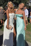 Sexy Aqua Blue Sheath Straps Silk Satin Prom Dress Long Formal Dress HZ1214