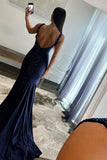 Pretty Mermaid Deep V-Neck Beaded Satin Black Long Prom Dresses HZ1214