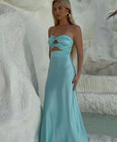 Sexy Strapless Aqua Blue Sheath Long Prom Dresses Formal Dress HZ1214