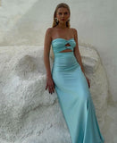 Sexy Strapless Aqua Blue Sheath Long Prom Dresses Formal Dress HZ1214