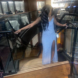 Sparkly Blue Sequins Sheath Evening Party Dress with High Slit Long Prom Dress Formal Dress HZ1214