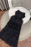 Sparkly Stunning Black Sequined Sleeveless Strapless Long Prom Dress with Split HZ1214