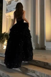 Sparkly Stunning Black Sequined Sleeveless Strapless Long Prom Dress with Split HZ1214