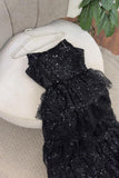Sparkly Stunning Black Sequined Sleeveless Strapless Long Prom Dress with Split HZ1214